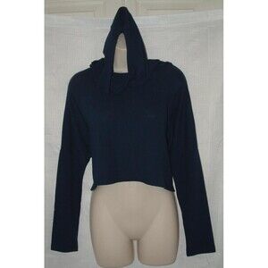 NEW Blue Medium / Large Oversized Stretchy Lightweight Cropped Hooded Sweater